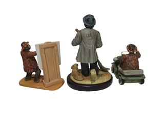 3PCS EMMETT KELLY CIRCUS CLOWN COLLECTION PORCELAIN FIGURINES